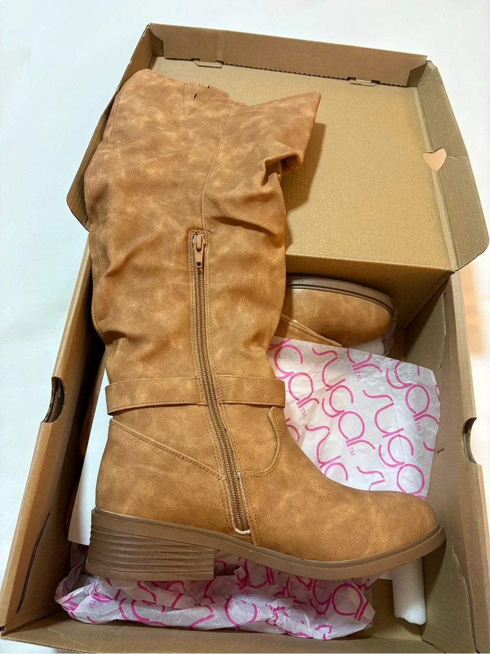 Sugar Tall Buckle Over-the-Knee Boots in Tan